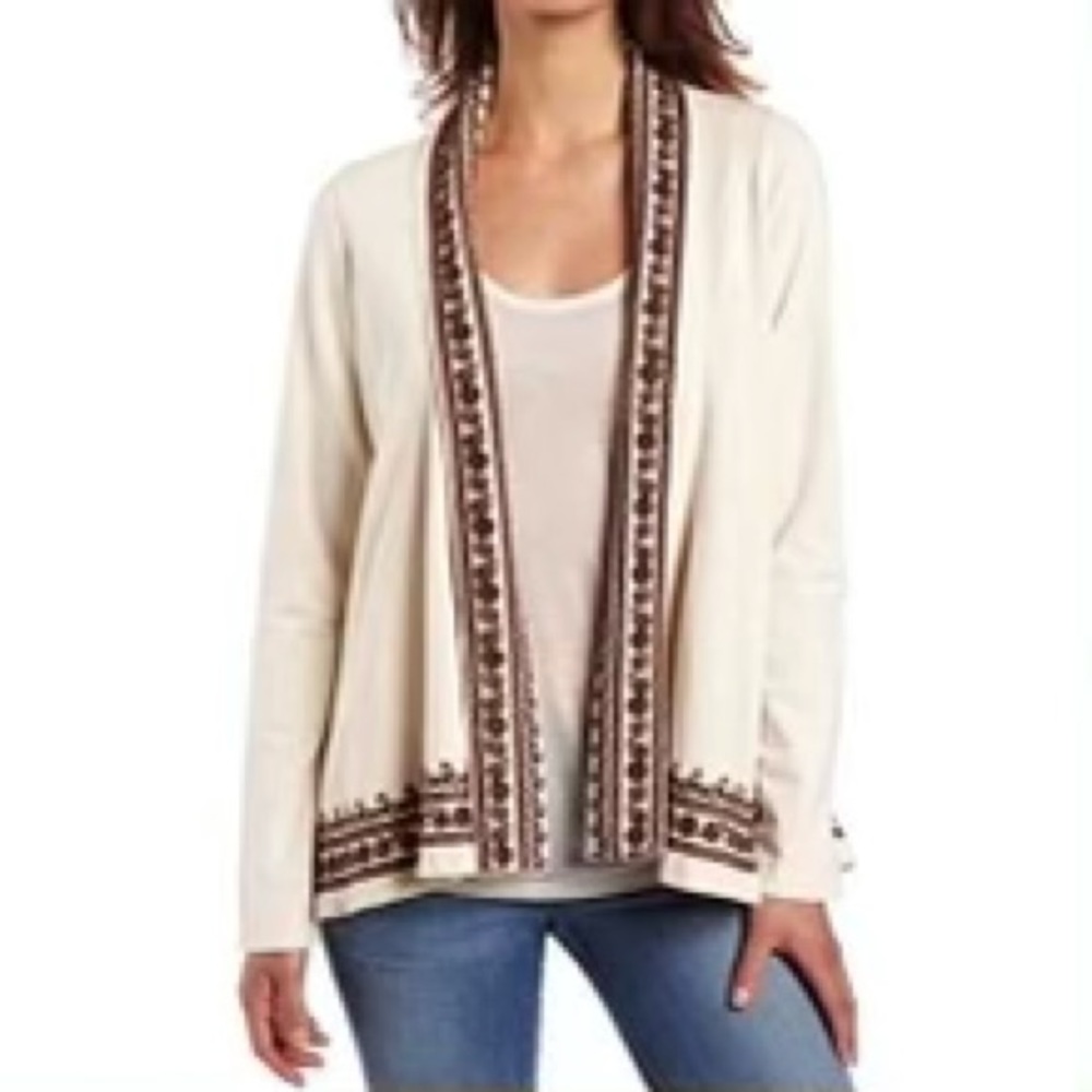 Lucky Brand Embroidered Open Waterfall Cardigan